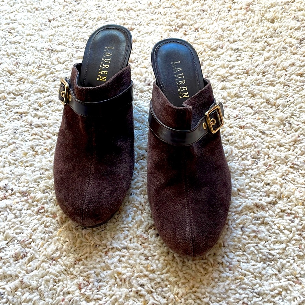 Lauren Ralph Lauren Brown Suede Mules with Black Strap